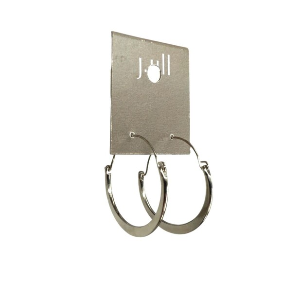 J. Jill Medium Classic Hoop Earrings Silver Tone Tube Hinged Back Polished NEW - Picture 3 of 9